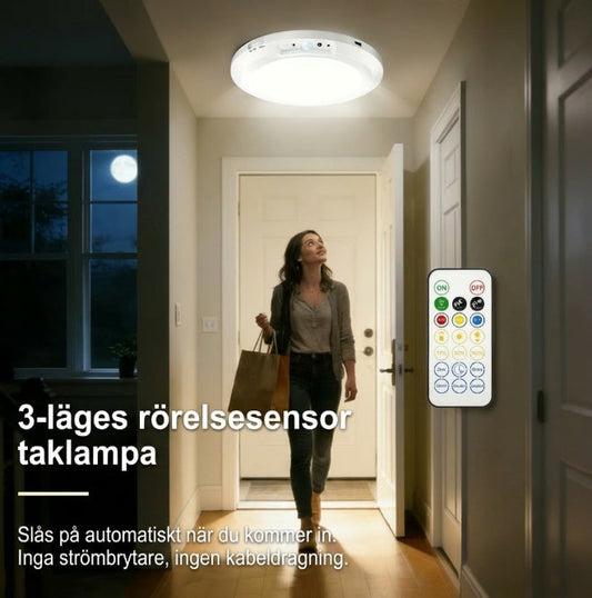 🧲 Rörelsesensor LED Taklampa – Automatisk, Magnetisk & USB Uppladdningsbar – Röststyrning, 120° Detektering, 30s Auto-Off ✨