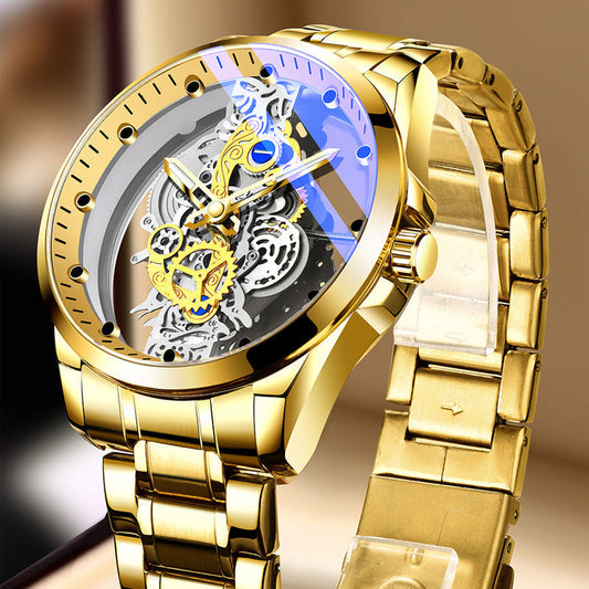 ✨ Lyxig Skeleton Herrklocka med synligt urverk & tourbillon-effekt – Vattentät & självlysande 🌟