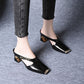 🏖️Summer Specialerbjudanden🌴Kvinnor Casual Metall Square Toe Mid Block Heel Mule