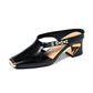 🏖️Summer Specialerbjudanden🌴Kvinnor Casual Metall Square Toe Mid Block Heel Mule