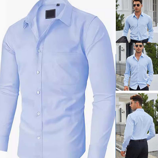 👔 50% RABATT! 👨 Enfärgad Långärmad Skjorta – Klassisk Passform, Mångsidig & Perfekt för Kontor och Tillfällen 💼
