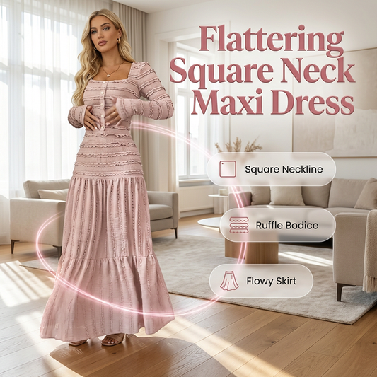 👚 50% RABATT! 🌸 Maxikleid mit quadratischem Ausschnitt – Vintage-Charme trifft moderne Eleganz. Zeitlos & zauberhaft. ✨