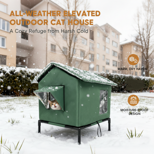 🐈 Allväders upphöjt utomhushus för katter – Vattentätt, isolerat, hopfällbart 🌧️