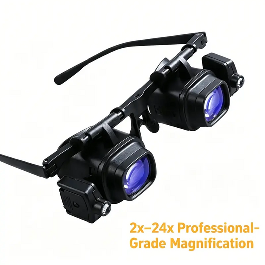 ✨ Precisionsglasögon med LED-förstoring – utbytbara linser, dubbla LED-lampor, handsfree 💡
