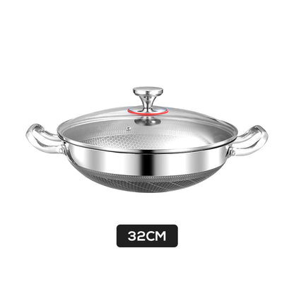 Tjock stekpanna i rostfritt stål med nonstick-beläggning och lock, platt