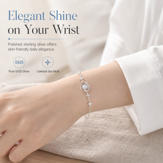 ⏰🌙 Halsband i 925 sterlingsilver med planet & stjärna – Elegant smycke, perfekt present till kvinnor ✨